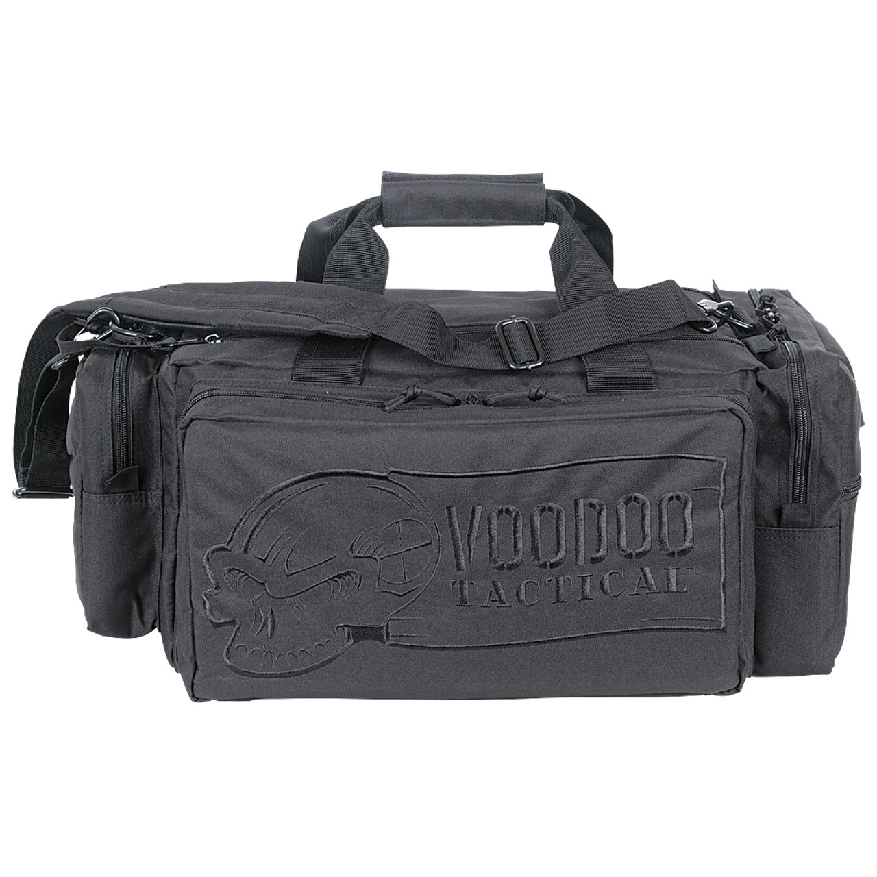 Voodoo Tactical Liberty Backpack in sleek black design, featuring logo and multiple compartments for secure gear storage.